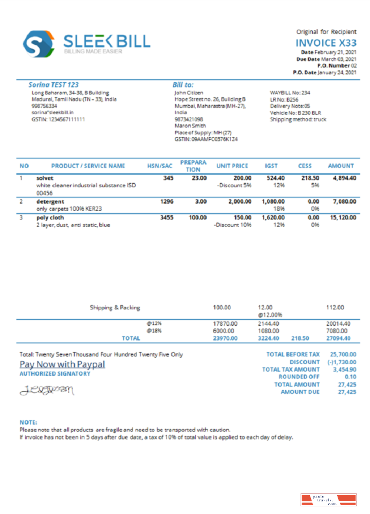 India Sleek Bill invoicing software company invoice PSD template